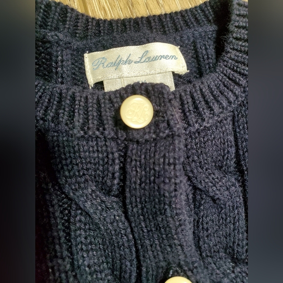 Ralph Lauren Navy Blue Cable Knit Baby's Cardigan size 6M - Picture 5 of 8